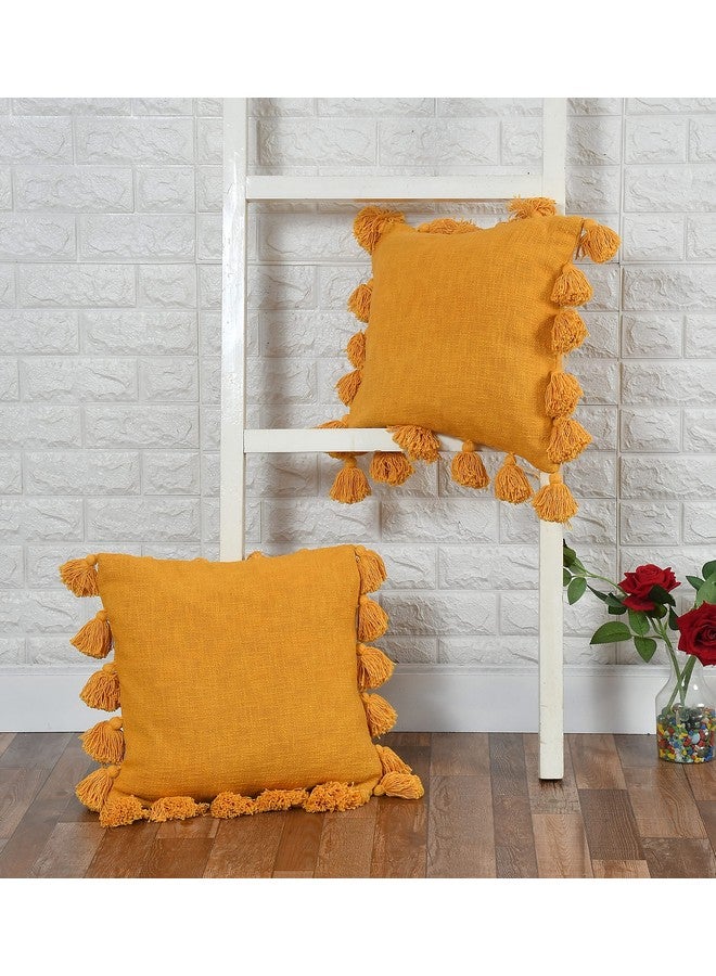 HOMADORN HOMADORN Luxury Cotton Handmade Decorative Boho Throw Pillow Covers with Tassels 16"X16" for Decorative Sofa Couch Living Room Indoor Outdoor Chair Car Farmhouse (Mustard, 1) - Image 2