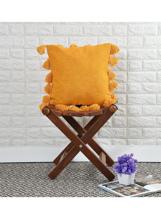 HOMADORN HOMADORN Luxury Cotton Handmade Decorative Boho Throw Pillow Covers with Tassels 16"X16" for Decorative Sofa Couch Living Room Indoor Outdoor Chair Car Farmhouse (Mustard, 1) - Image 1