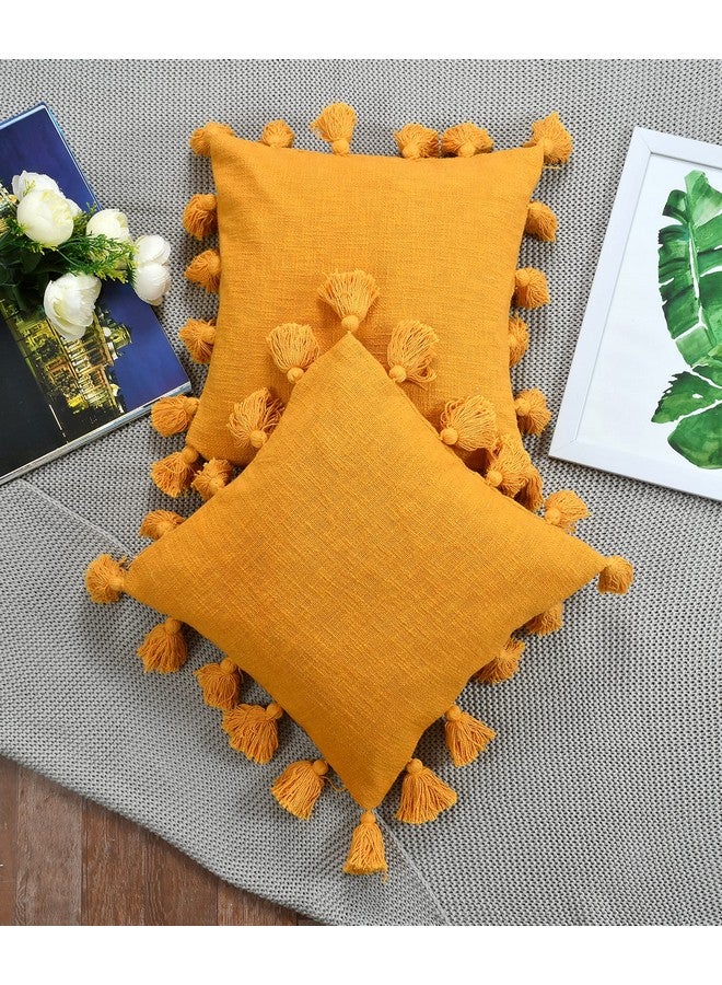HOMADORN HOMADORN Luxury Cotton Handmade Decorative Boho Throw Pillow Covers with Tassels 16"X16" for Decorative Sofa Couch Living Room Indoor Outdoor Chair Car Farmhouse (Mustard, 1) - Image 3