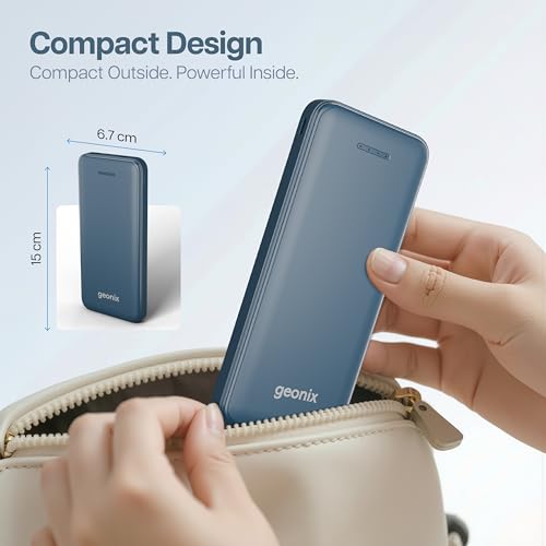 Geonix Helio R100 10000 mAh 22.5W Fast Charging Power Bank, Ultra Slim Power Bank with USB-A Output, Type C PD Output, Type C Input, Wake Up Button, 1 Year Warranty, Blue - Image 5