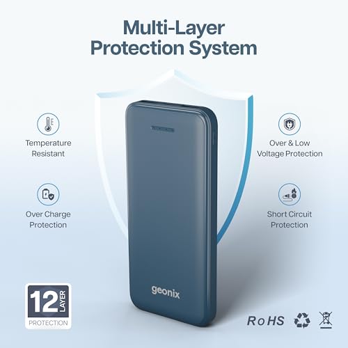 Geonix Helio R100 10000 mAh 22.5W Fast Charging Power Bank, Ultra Slim Power Bank with USB-A Output, Type C PD Output, Type C Input, Wake Up Button, 1 Year Warranty, Blue - Image 4
