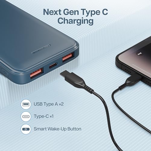 Geonix Helio R100 10000 mAh 22.5W Fast Charging Power Bank, Ultra Slim Power Bank with USB-A Output, Type C PD Output, Type C Input, Wake Up Button, 1 Year Warranty, Blue - Image 2