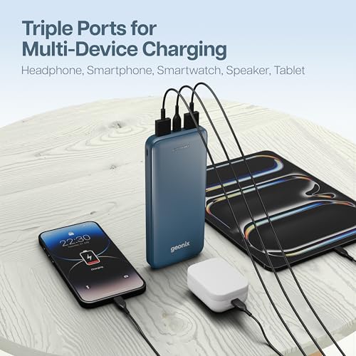 Geonix Helio R100 10000 mAh 22.5W Fast Charging Power Bank, Ultra Slim Power Bank with USB-A Output, Type C PD Output, Type C Input, Wake Up Button, 1 Year Warranty, Blue - Image 3