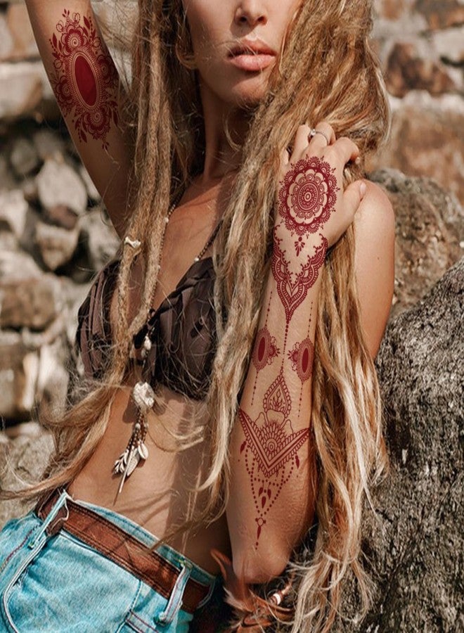 BULEFSEA 9 Sheets Brown Henna Tattoos Kit for Women Girls, Waterproof Fake Tattoos Kits, Lotus Mandala Flower Temporary Tattoos Neck Chest Arm - Image 4