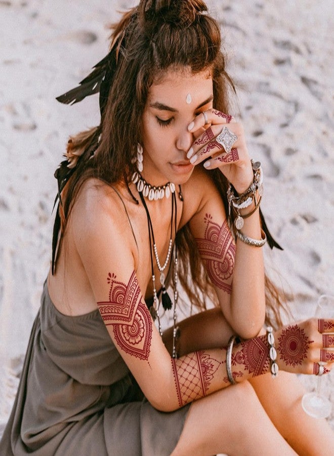 BULEFSEA 9 Sheets Brown Henna Tattoos Kit for Women Girls, Waterproof Fake Tattoos Kits, Lotus Mandala Flower Temporary Tattoos Neck Chest Arm - Image 2