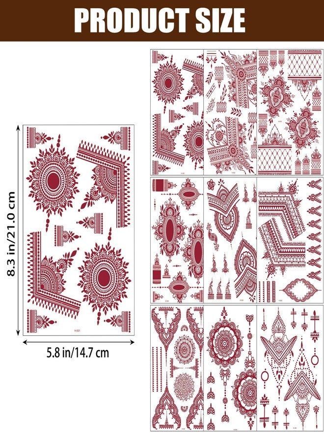 BULEFSEA 9 Sheets Brown Henna Tattoos Kit for Women Girls, Waterproof Fake Tattoos Kits, Lotus Mandala Flower Temporary Tattoos Neck Chest Arm - Image 5