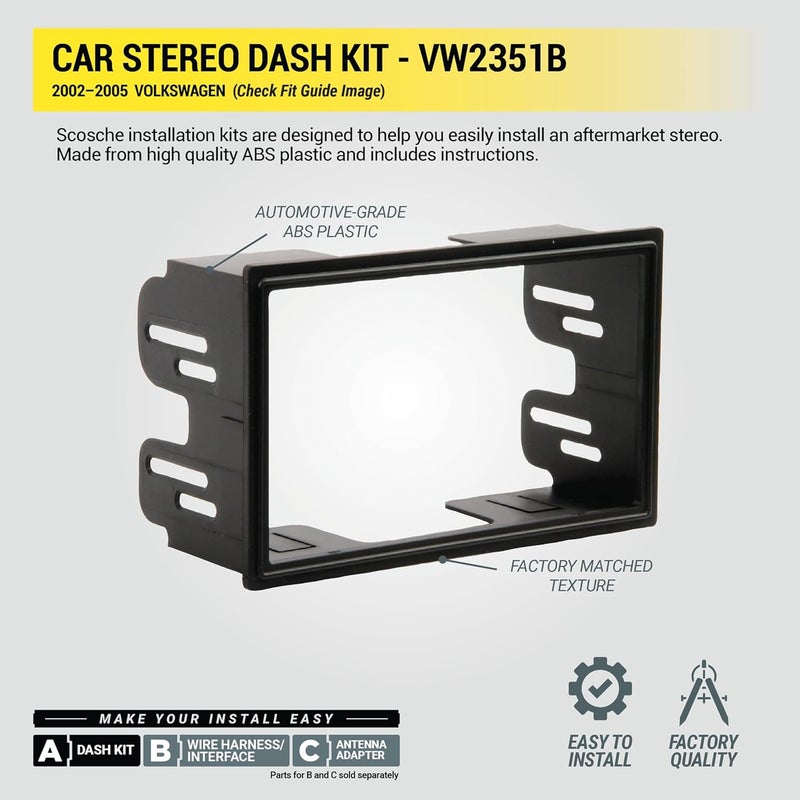 Scosche VW2351B Double DIN Radio Install Dash Kit Compatible with Select 2002-05 Volkswagen Vehicles- Aftermarket Car Stereo Installation Kit - Factory Texture Match - See Fit Guide Image for Vehicles - Image 4