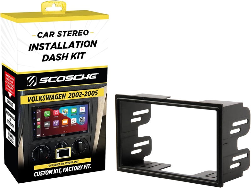 Scosche VW2351B Double DIN Radio Install Dash Kit Compatible with Select 2002-05 Volkswagen Vehicles- Aftermarket Car Stereo Installation Kit - Factory Texture Match - See Fit Guide Image for Vehicles - Image 1