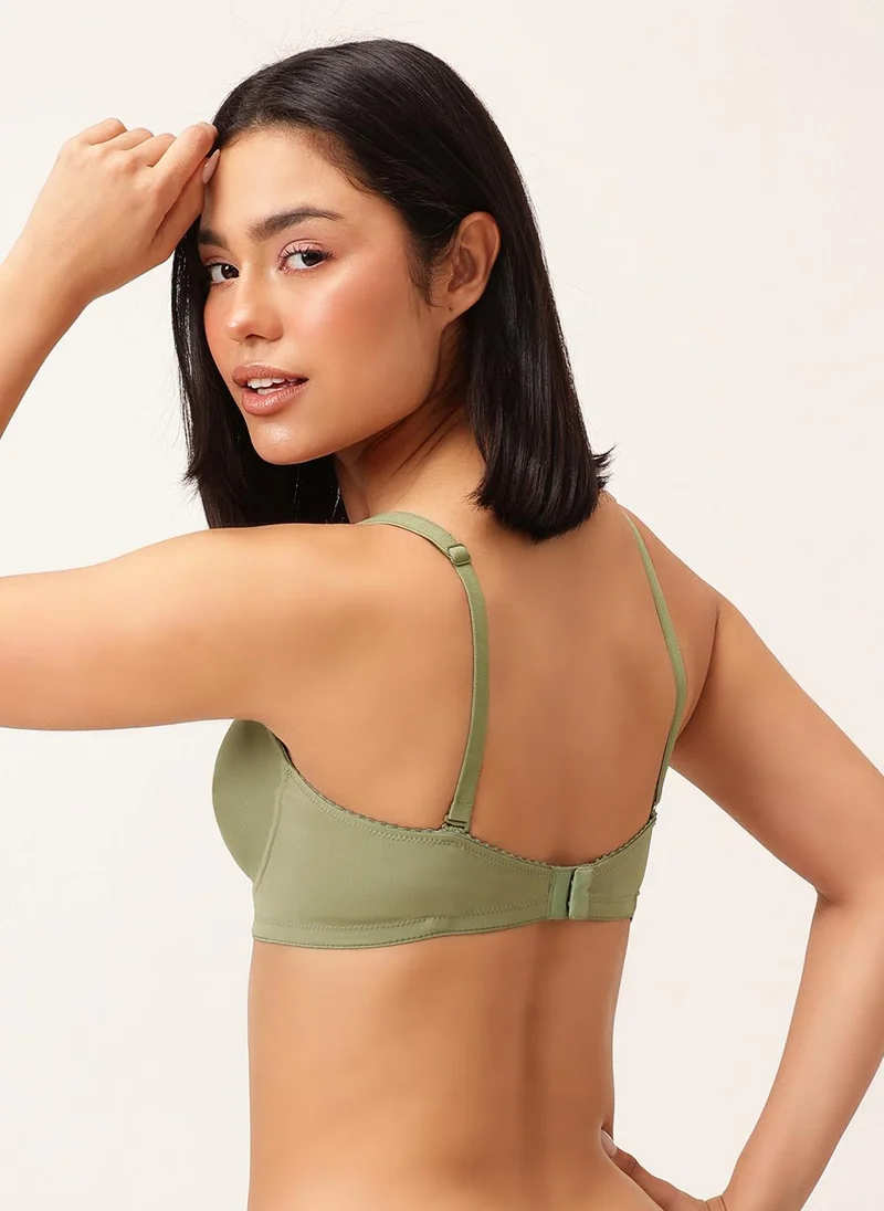 كلوفيا Clovia Non-Padded Non-Wired Full Coverage Self-Striped Multiway T-shirt Bra in Sage Green