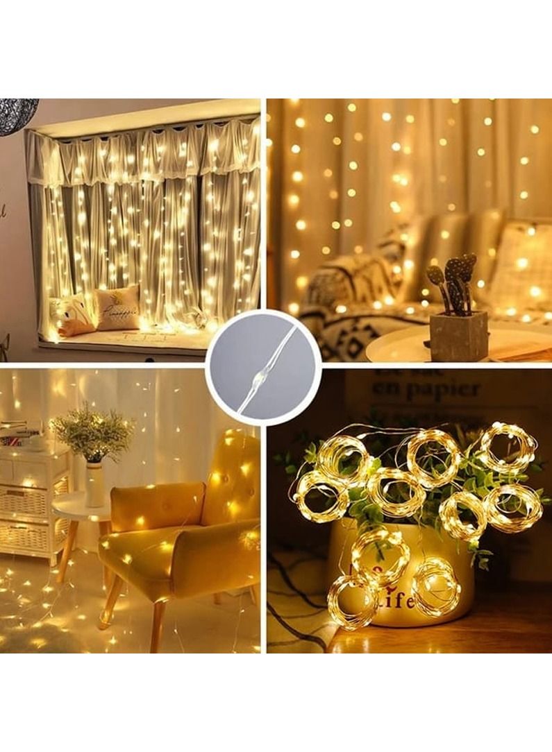 DubaiGallery ستارة أضواء LED بطول 5 أمتار لتزيين النوافذ والحفلات الداخلية وحفلات الزفاف وغرف النوم (كرة بيضاء دافئة) - Image 3
