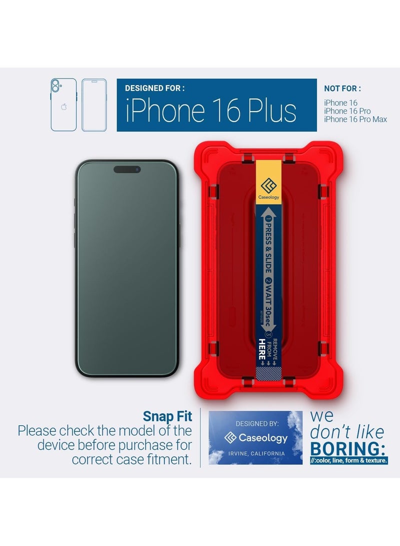 Caseology Snap Fit iPhone 16 PLUS Screen Protector Premium Tempered Glass - Case Friendly with Sensor Protection [2 PACK] - Image 2