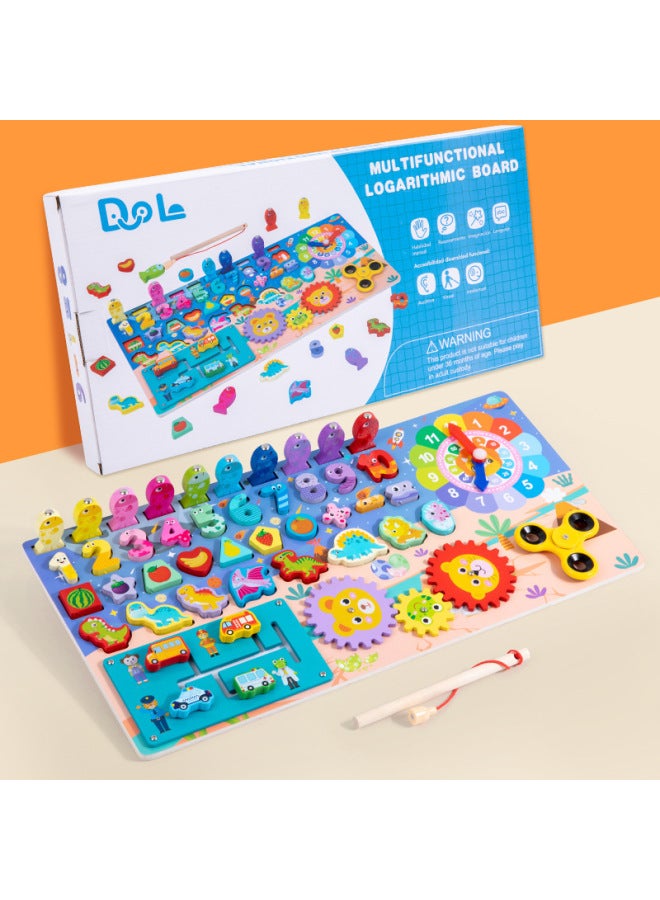 Children's Wooden Multifunctional Busy Logarithmic Board Eight-in-One Cognitive Matching Board Counting Fishing Walking Game Toy-Color:Multifunctional Busy Logarithmic Board - Image 1