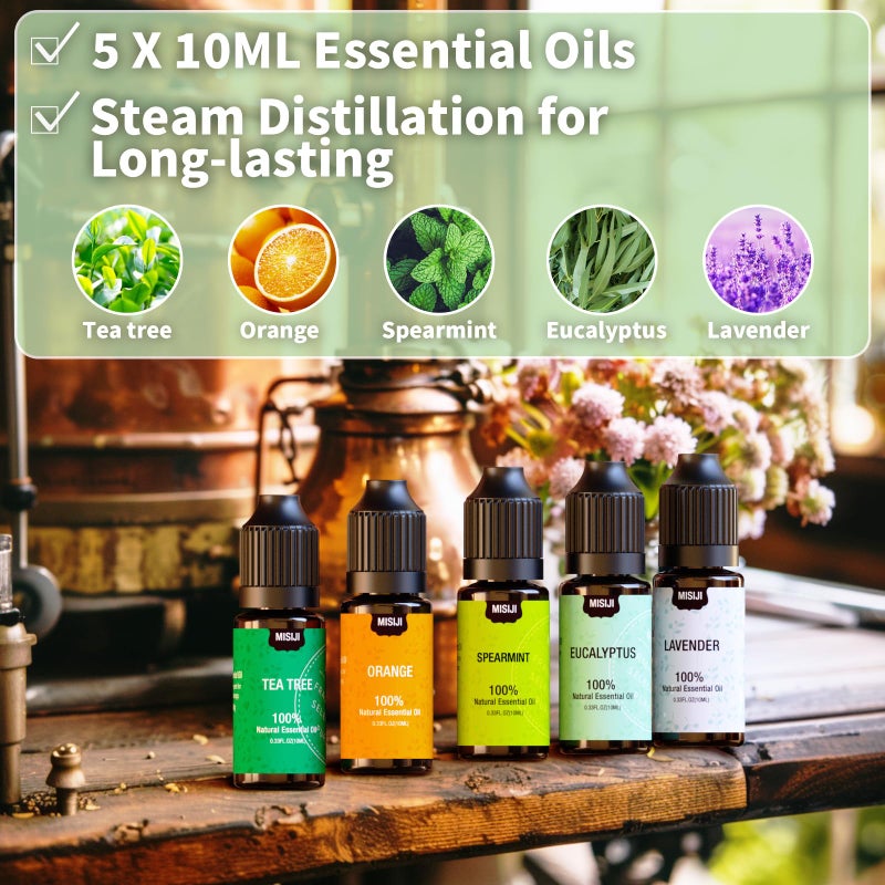 MISIJI Essential Oils for Diffuser for Home, Top 5 Aromatherapy Oils,Candle&Soap Making,10mlï¼ˆOrange, Lavender, Peppermint, Eucalyptus, Tea Treeï¼‰ - Image 2