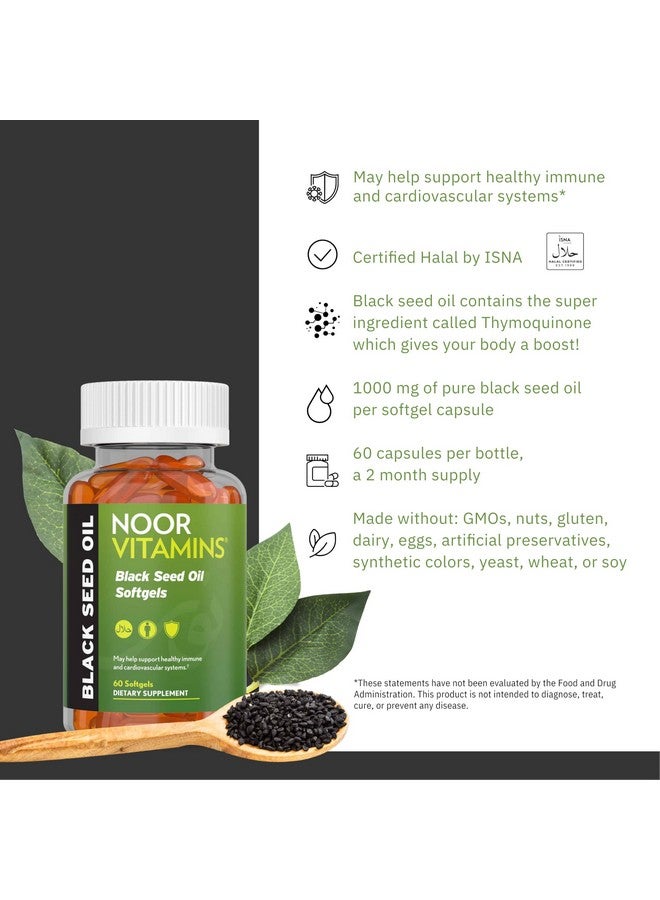 Noor Vitamins Noor Vitamins Halal Black Seed Oil Capsules, Halal Vitamins, 1000 mg Black Seed Oil from Nigella Sativa, Thymoquinone, Non-GMO, Gluten Free, 60 Count - Image 3