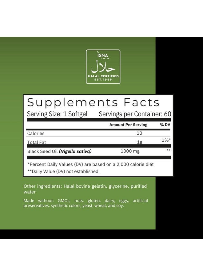 Noor Vitamins Noor Vitamins Halal Black Seed Oil Capsules, Halal Vitamins, 1000 mg Black Seed Oil from Nigella Sativa, Thymoquinone, Non-GMO, Gluten Free, 60 Count - Image 2