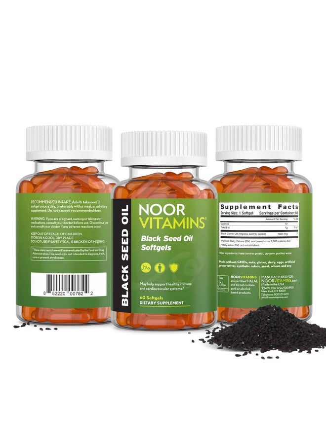 Noor Vitamins Noor Vitamins Halal Black Seed Oil Capsules, Halal Vitamins, 1000 mg Black Seed Oil from Nigella Sativa, Thymoquinone, Non-GMO, Gluten Free, 60 Count - Image 5