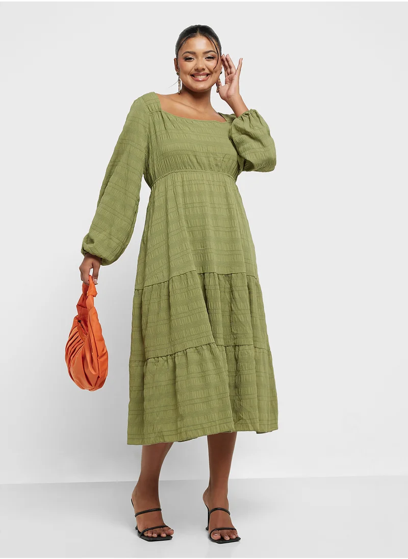 Ginger Plus Puff Sleeves A Line Tiered Dress