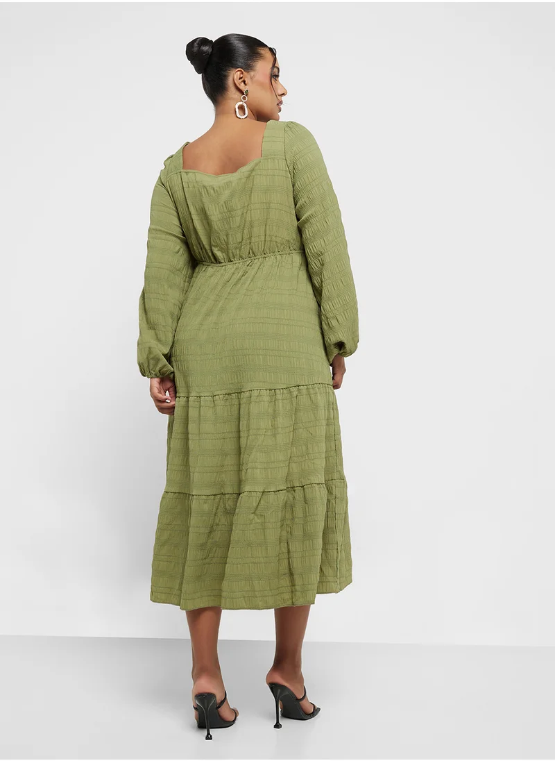 Ginger Plus Puff Sleeves A Line Tiered Dress