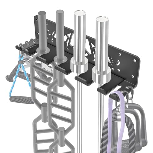 Kipika Versatile Wall Mounted Barbell Holder with 7-Hooks Storage Rack for 4 Barbell Bars Holds Under 33mm Bar Size and Fitness Accessories Space-Efficient Gym Organization for Home & Commercial Use - Image 2