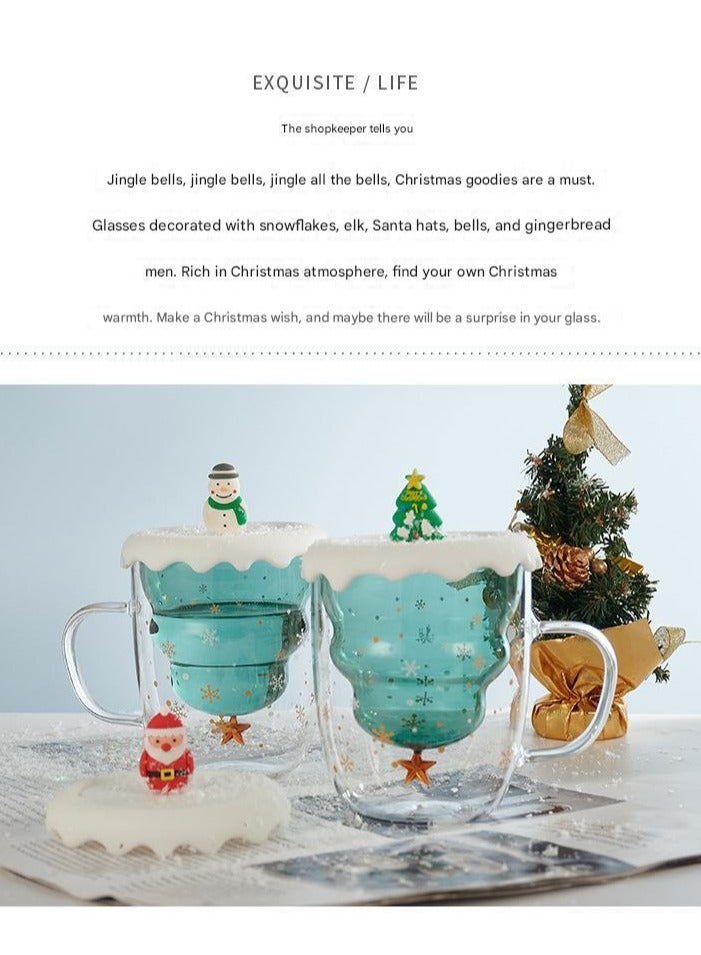 Double Layer Insulated Christmas Cup With Lid Coffee Cup High Borosilicate Glass Cup Wholesale High Temperature Resistant And High Aesthetic Glass Cup  - Image 2