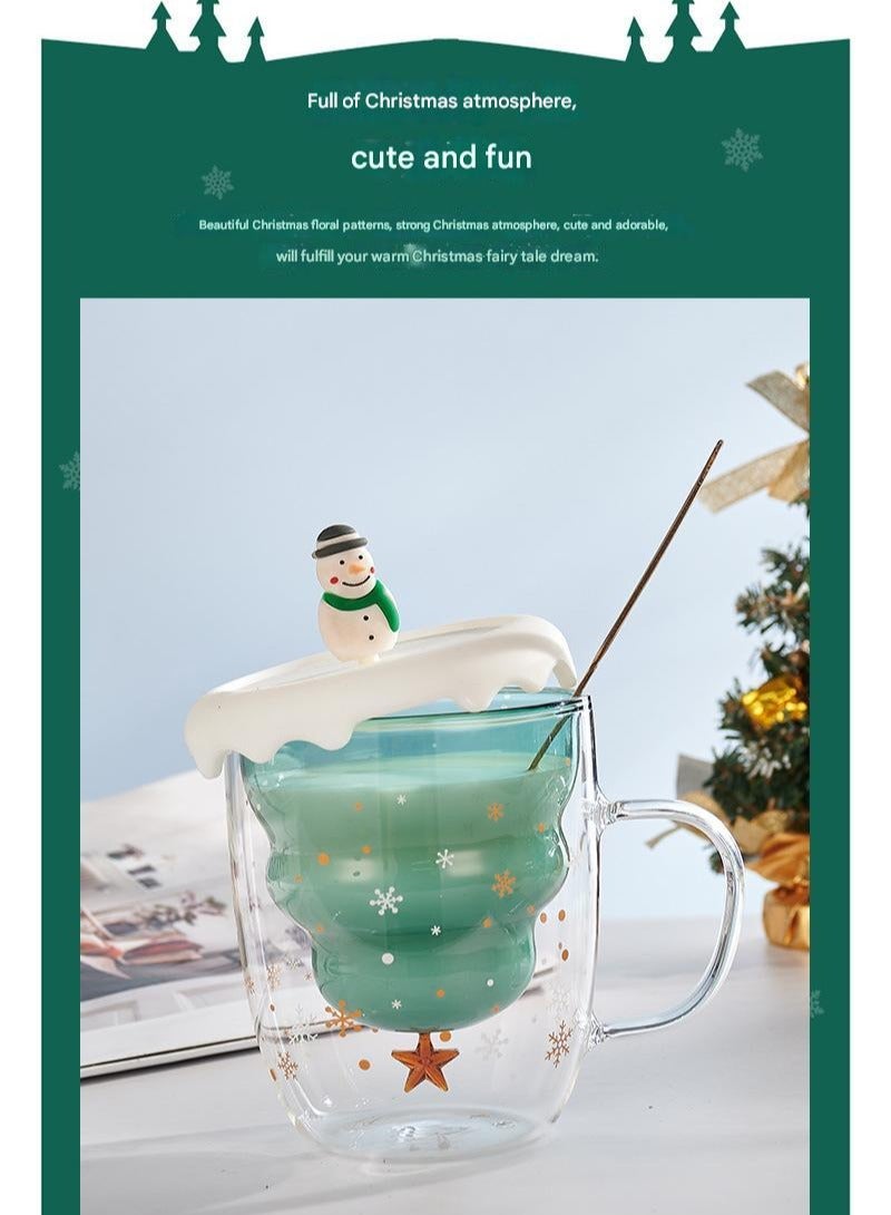 Double Layer Insulated Christmas Cup With Lid Coffee Cup High Borosilicate Glass Cup Wholesale High Temperature Resistant And High Aesthetic Glass Cup  - Image 4