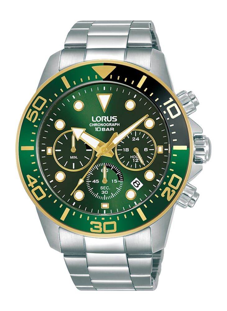LORUS ساعة لوروس جرين صن راي ديال انالوج كوارتز من الفولاذ المقاوم للصدأ للرجال RT340JX9 - Image 1