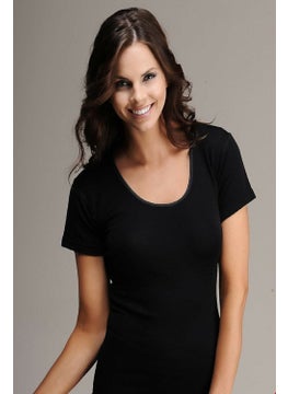 Hasyün 4008&4012 Women's Short Sleeve Thermal Wool Underwear Set-Black  - Image 1