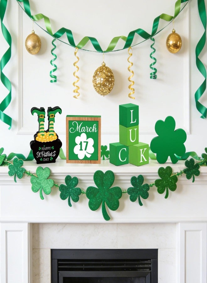 Fairooth 18 Pcs St. Patrick's Day Tiered Tray Decor Set Luck Shamrock Wooden Sign Farmhouse Irish Clover Theme Table Centerpiece Bead Garland Green Gold Coins for Party Home Kitchen Office Shelf Tabletop Decor - Image 4
