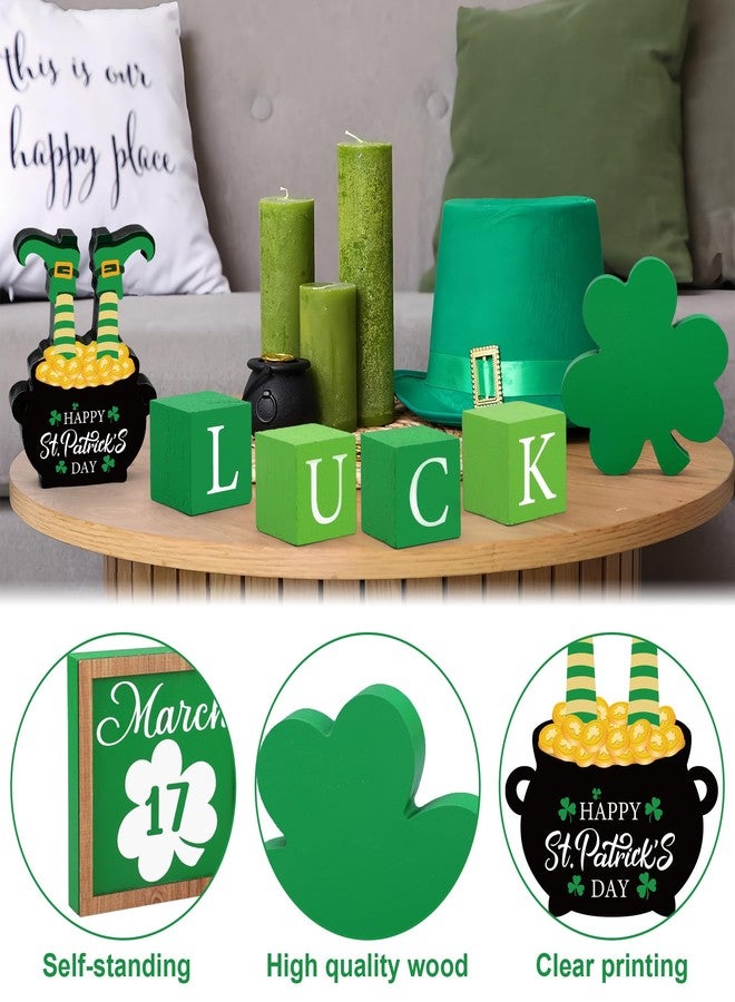 Fairooth 18 Pcs St. Patrick's Day Tiered Tray Decor Set Luck Shamrock Wooden Sign Farmhouse Irish Clover Theme Table Centerpiece Bead Garland Green Gold Coins for Party Home Kitchen Office Shelf Tabletop Decor - Image 3