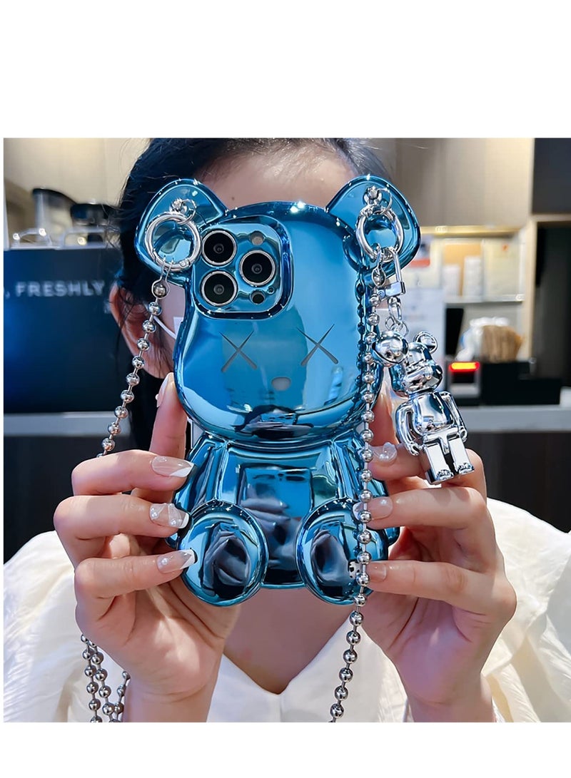 Excefore Case for iPhone 14 Pro Max, Lovely Teddy Bear Cartoon Character Cover Case, T P U Protective Phone Case 6.7 Inch, Suitable for Kids Girls Women (Blue) - Image 2