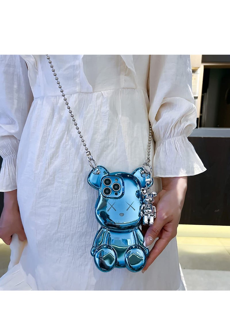 Excefore Case for iPhone 14 Pro Max, Lovely Teddy Bear Cartoon Character Cover Case, T P U Protective Phone Case 6.7 Inch, Suitable for Kids Girls Women (Blue) - Image 3