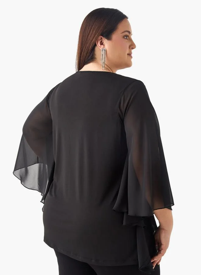 أولا بوبكن بلوزة مقاس كبير من أولا بوبكن بياقة مفتاح مزينة وأكمام كاب