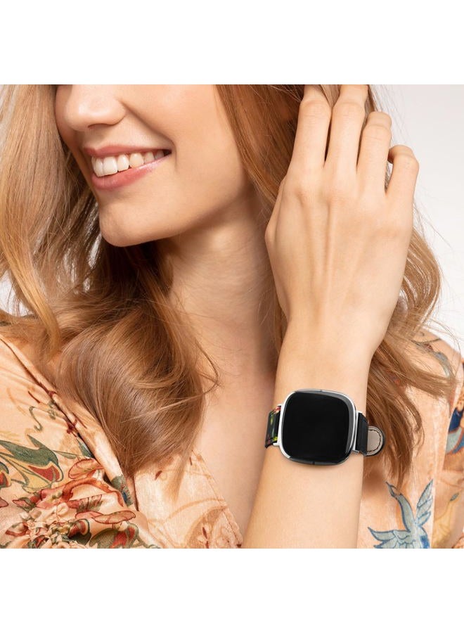 Meliya Leather Bands Compatible with Fitbit Versa 4 Bands/Fitbit Versa 3 Bands/Sense 2 Bands/Fitbit Sense Watch Bands for Women Men, Classic Genuine Leather Wristband Straps (Red Flower) - Image 5