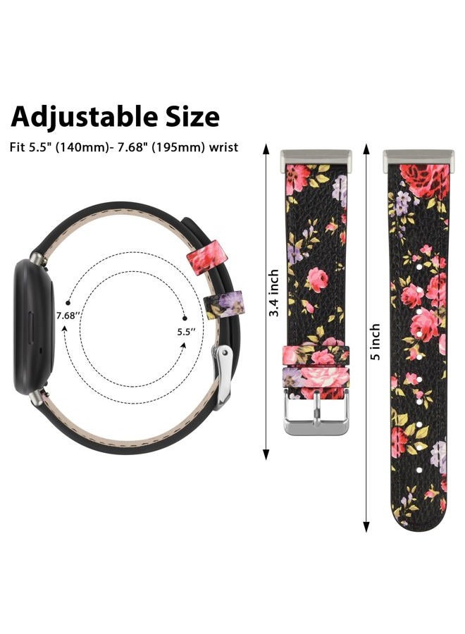 Meliya Leather Bands Compatible with Fitbit Versa 4 Bands/Fitbit Versa 3 Bands/Sense 2 Bands/Fitbit Sense Watch Bands for Women Men, Classic Genuine Leather Wristband Straps (Red Flower) - Image 3