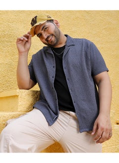 Instafab Plus Men's Charcoal Grey Self-Design Block Shirt  - Image 4