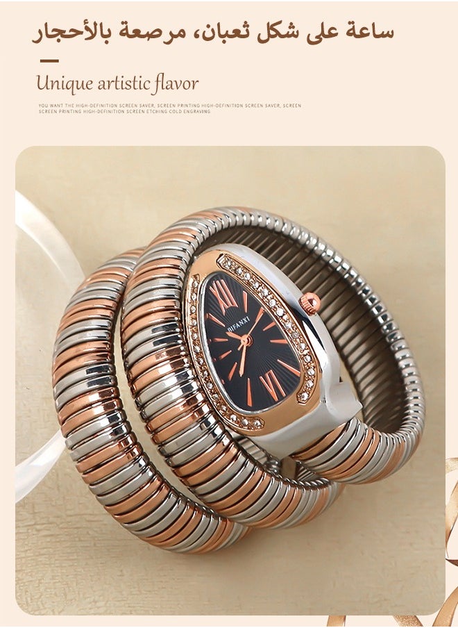 BIFANXI Ladies Fashion Watch, Snake-Shaped Diamond Design Quartz Watch, Fashionable Versatile Bracelet Watch  - Image 1