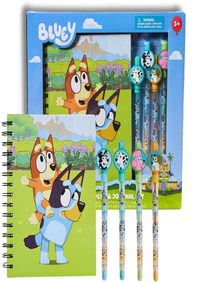 Innovative Designs Bluey Journal Set with Pens for Kids, Boys, and Girls, 80 Lined Page Spiral Notebook with 4 Colored Gel Pens - Bluey and Bingo - Image 1