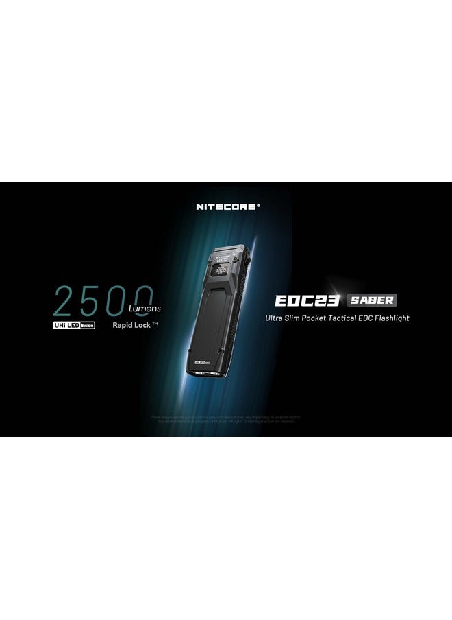 NITECORE Nitecore EDC23 EDC Flashlight, 2500 Lumen Ultra-Slim Flat Shape USB-C Rechargeable Fast Charging with Digital OLED Display, Mechanical Lock Switch  - Image 3