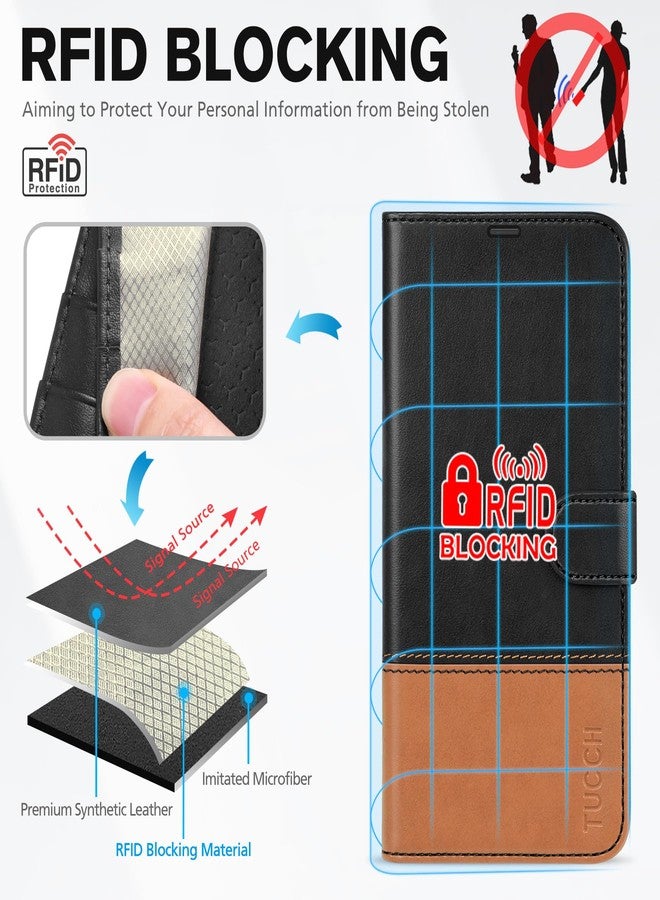 TUCCH Wallet Case for iPhone 17 (6.3") 2025, RFID Blocking 4 Card Slots, Kickstand, Shockproof TPU Shell, PU Leather, Magnetic Closure, Protective Flip Folio Cover, Black & Brown - Image 3