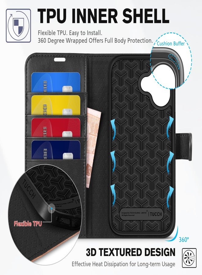 TUCCH Wallet Case for iPhone 17 (6.3") 2025, RFID Blocking 4 Card Slots, Kickstand, Shockproof TPU Shell, PU Leather, Magnetic Closure, Protective Flip Folio Cover, Black & Brown - Image 5