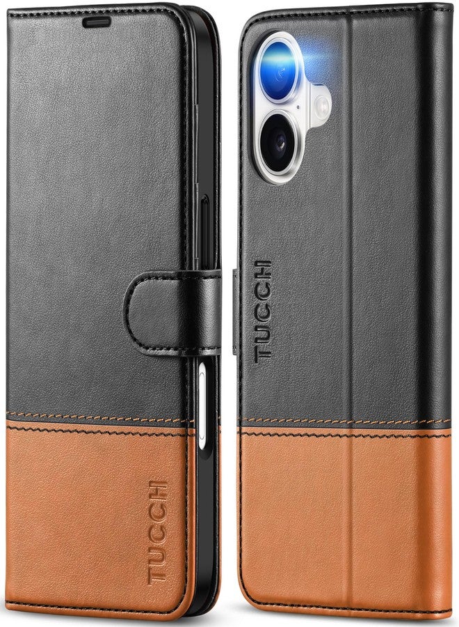 TUCCH Wallet Case for iPhone 17 (6.3") 2025, RFID Blocking 4 Card Slots, Kickstand, Shockproof TPU Shell, PU Leather, Magnetic Closure, Protective Flip Folio Cover, Black & Brown - Image 1