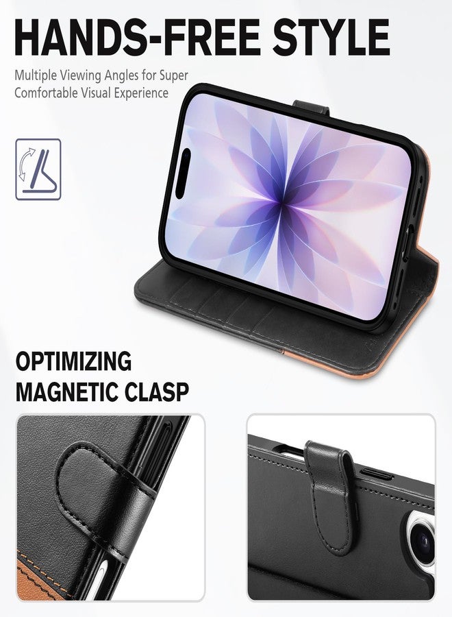 TUCCH Wallet Case for iPhone 17 (6.3") 2025, RFID Blocking 4 Card Slots, Kickstand, Shockproof TPU Shell, PU Leather, Magnetic Closure, Protective Flip Folio Cover, Black & Brown - Image 4