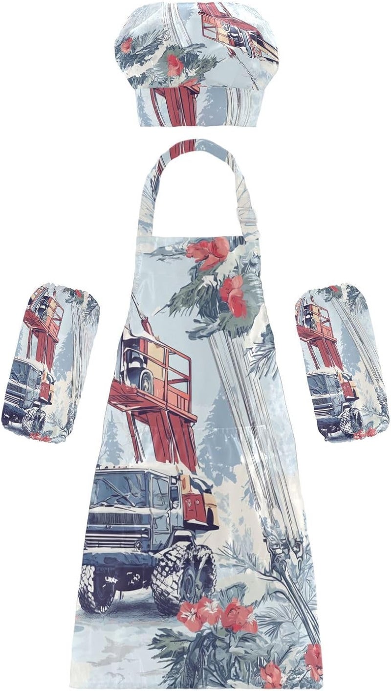 Kids Chef Hat Apron Set Comfy Construction Truck Cartoon Crane Icy Snowy Cooking Kitchen Children Aprons with Pockets - Image 1