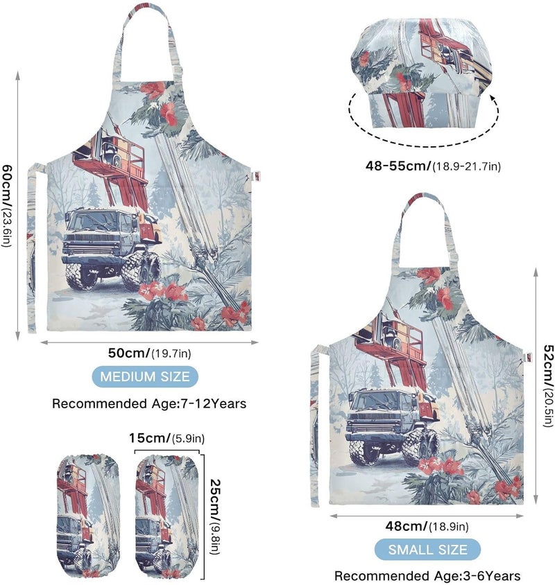 Kids Chef Hat Apron Set Comfy Construction Truck Cartoon Crane Icy Snowy Cooking Kitchen Children Aprons with Pockets - Image 3