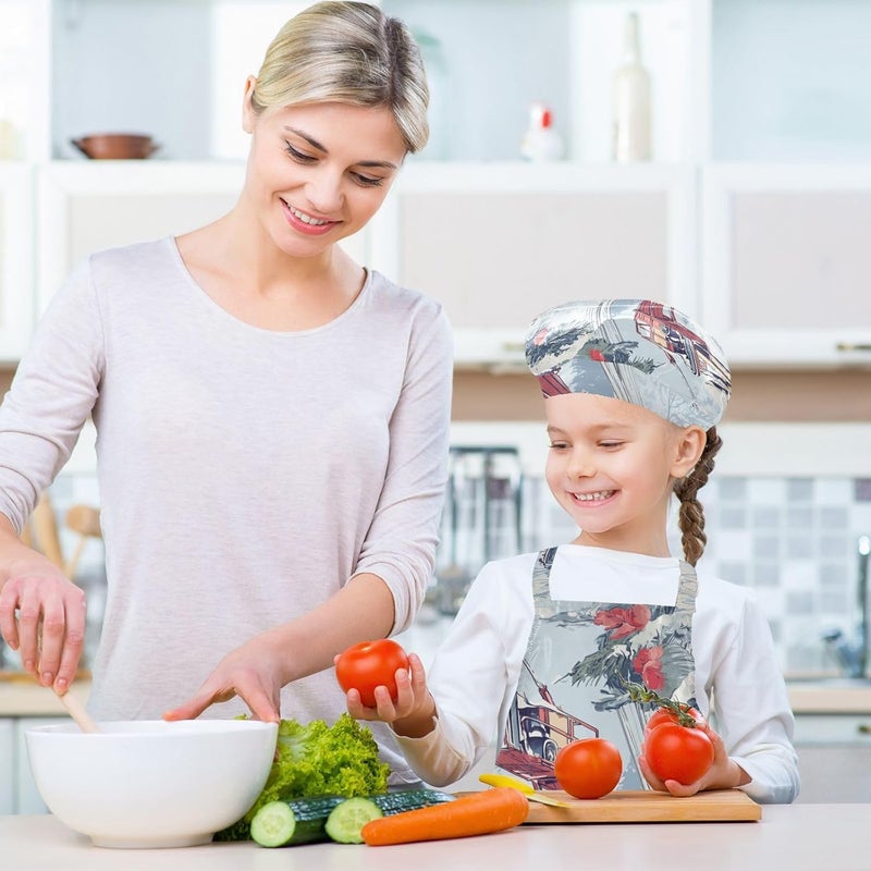 Kids Chef Hat Apron Set Comfy Construction Truck Cartoon Crane Icy Snowy Cooking Kitchen Children Aprons with Pockets - Image 5