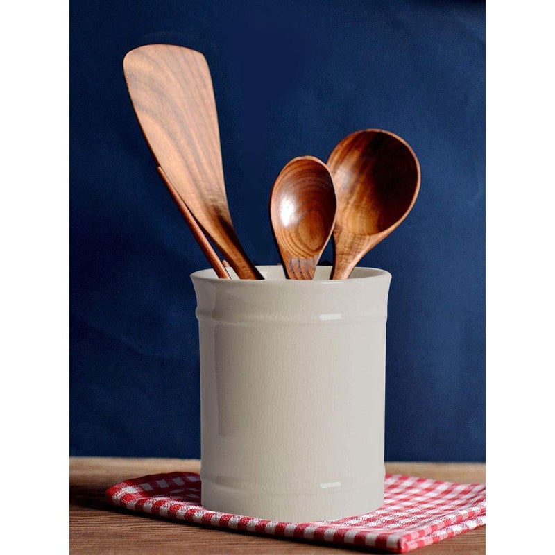 SZUAH Kitchen Utensil Holder  Larger Ceramic Utensil Crock for Kitchen Counter top & Dining Table (Cream  5.9"" x 5.9"" x 6.7"") - Image 5