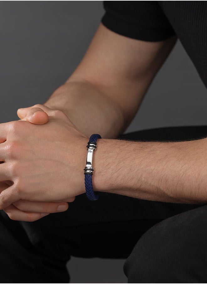POLICE - Highbridge BraceletBraided Blue Leather with Adjustable Stainless Steel ClipMen's Rugged and Refined  Style - Image 1