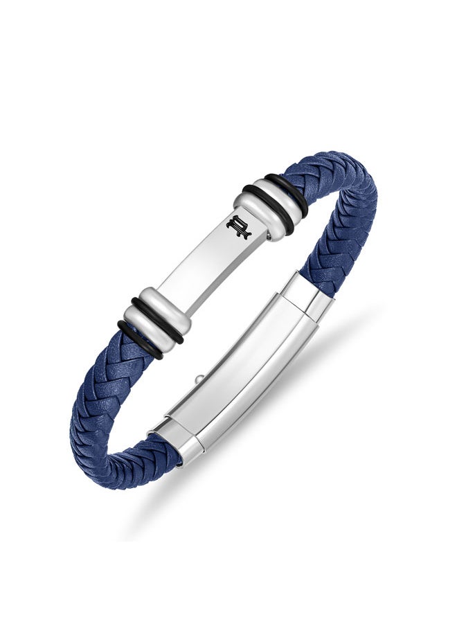 POLICE - Highbridge BraceletBraided Blue Leather with Adjustable Stainless Steel ClipMen's Rugged and Refined  Style - Image 1