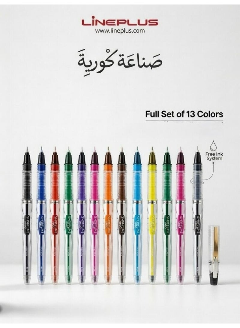 لاين بلس طقم أقلام حبر سائل لاين بلس شارب لاين 3900 - 13 لون متنوع - صناعة كورية أصلية - 0.5 مم كتابة سلسة، ألوان زاهية، وخطوط دقيقة للكتابة والرسم وتدوين اليوميات والملاحظات - تصميم مريح مع حبر سريع الجفاف - Image 2
