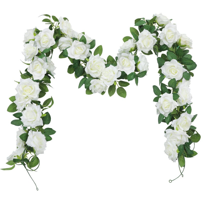 SHACOS 3Pcs Artificial Flowers Garland White Rose Vines Hanging Rose Garland for Wedding Arch Party Wall Table Backdrop Home Decor
